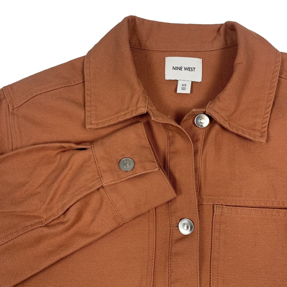NWT Nine West Cotton Trucker Jacket Cropped Women's XS Burnt Orange Denim